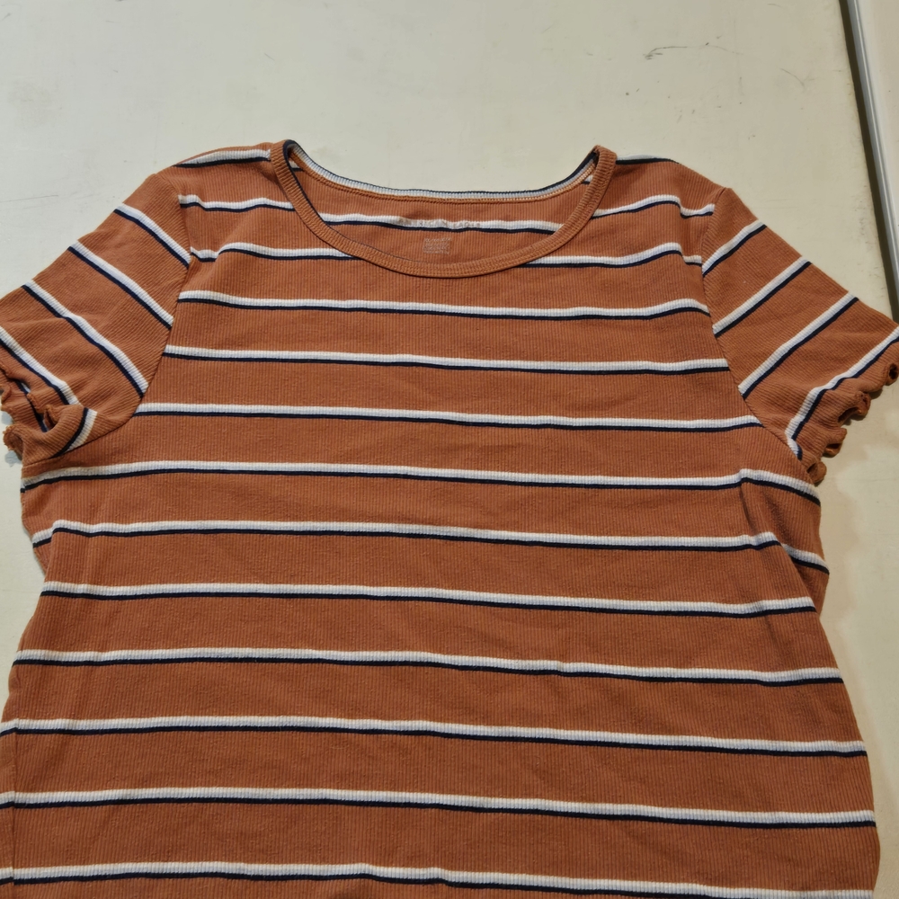 American Eagle Rust With Navy And Powder Blue Stripes Vintage Look Women's Top